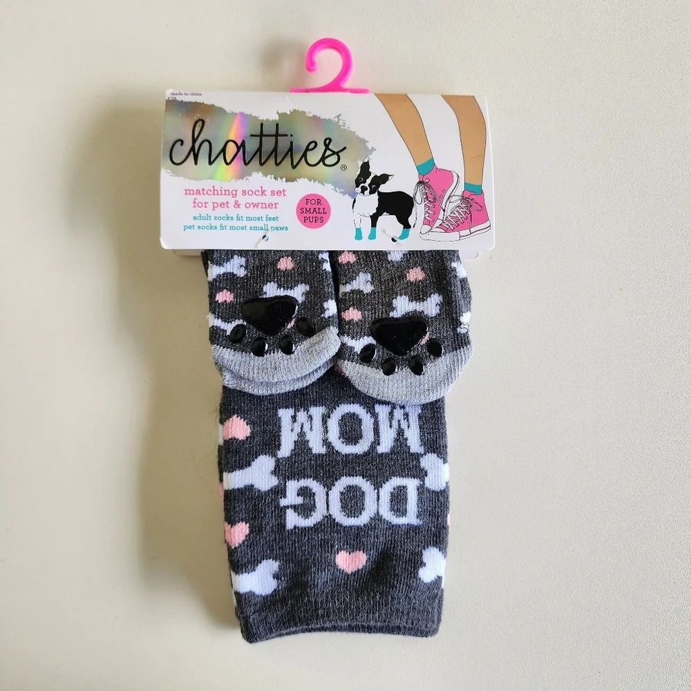 NWT Chatties Matching Sock Set for Pet & Owner Dogs Mom For Small Pups Gray Pink